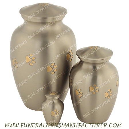 BRASS CREMATION URNS - CLASSIC PEWTER PAW ENGRAVED