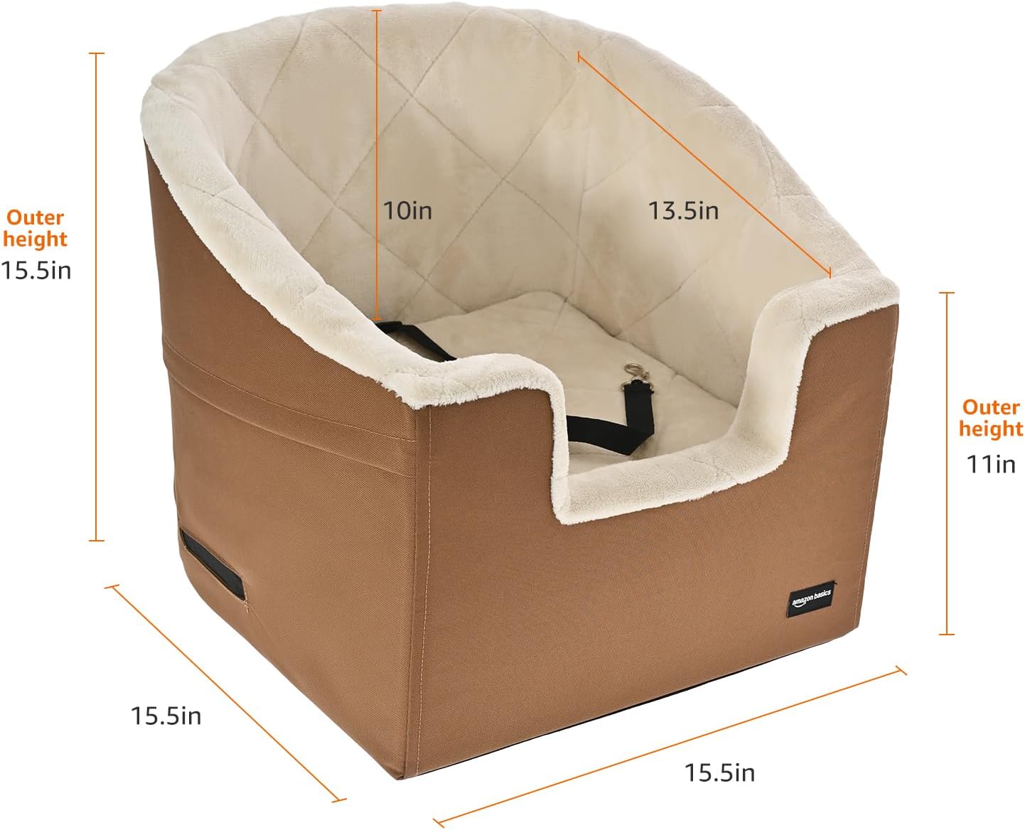 Amazon Basics Dog Car Seat Booster for Small Dogs up to 25lbs, Washable Removable Cover, Safety Leash, Elevated View for Window, 18
