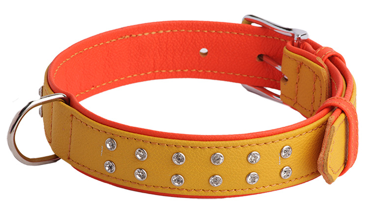 Soft leather double layer collar with rhinestones